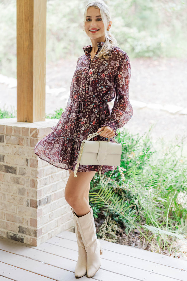 Out Of The Garden Brown Ditsy Floral Dress