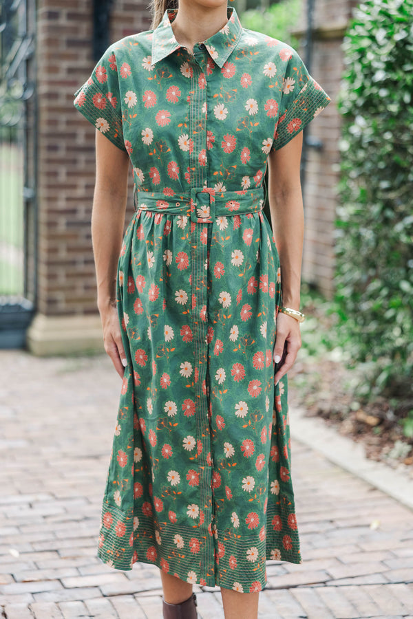 Garden Glow Green Floral Midi Dress