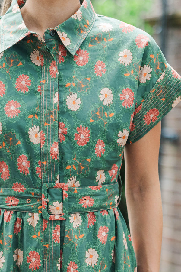Garden Glow Green Floral Midi Dress