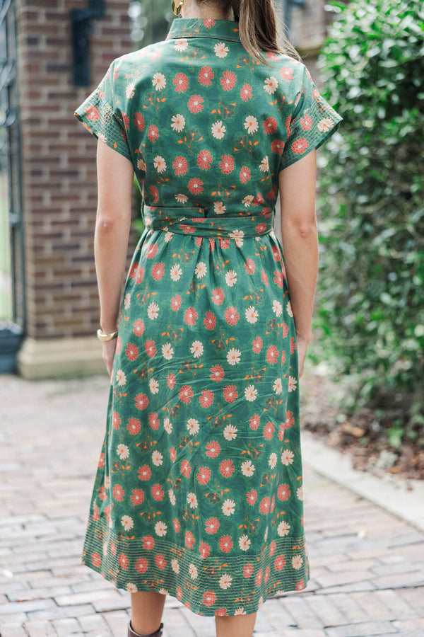 Garden Glow Green Floral Midi Dress
