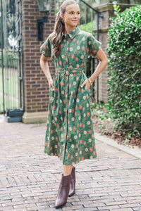 Garden Glow Green Floral Midi Dress
