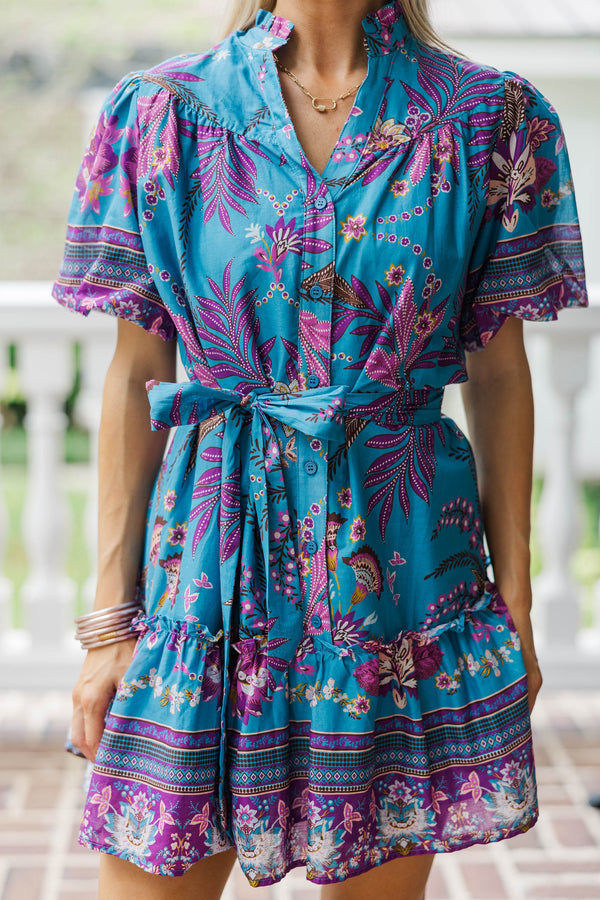Still Sunny Out Teal Floral Dress