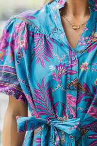 Still Sunny Out Teal Floral Dress