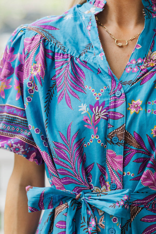 Still Sunny Out Teal Floral Dress