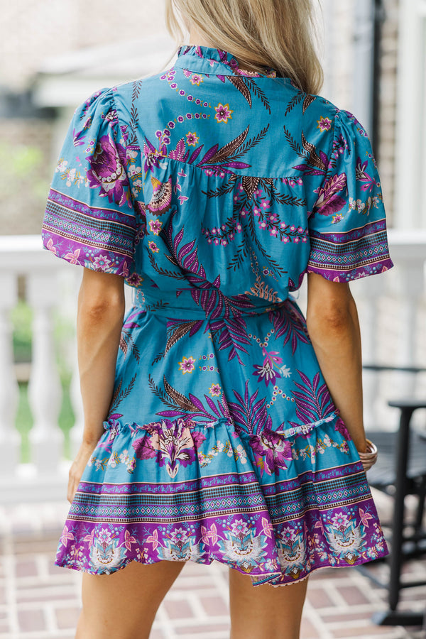 Still Sunny Out Teal Floral Dress