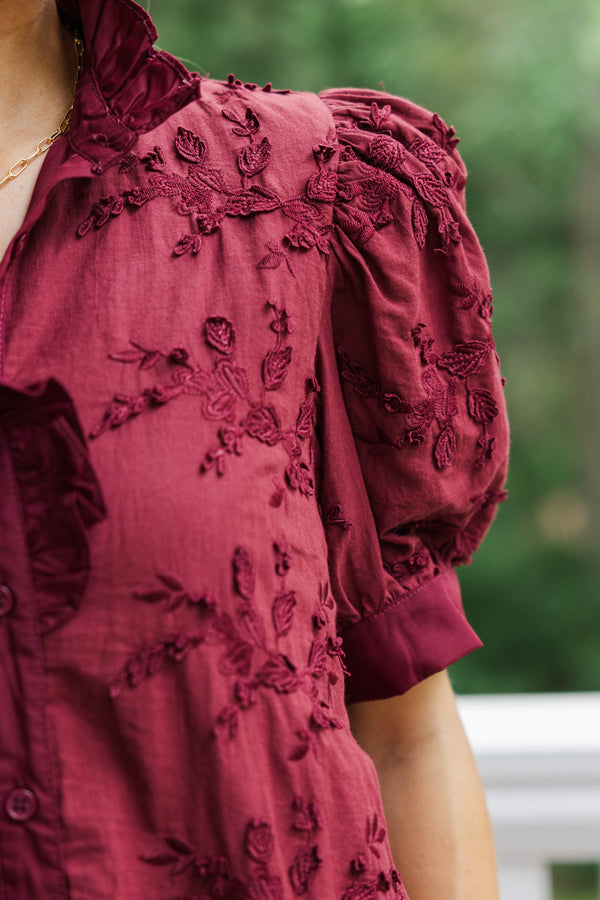 Bet on Me Burgundy Textured Dress