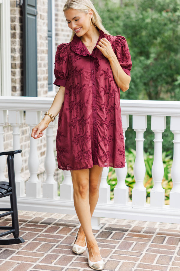 Bet on Me Burgundy Textured Dress