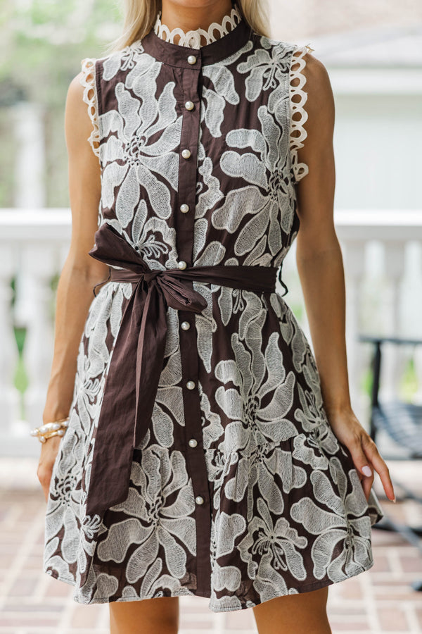 Endless Possibilities Brown Embroidered Dress