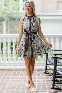 Endless Possibilities Brown Embroidered Dress