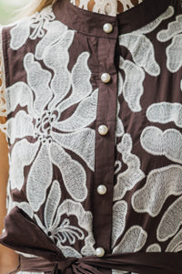 Endless Possibilities Brown Embroidered Dress