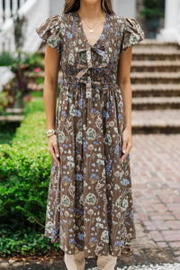 Days Like This Brown Floral Midi Dress