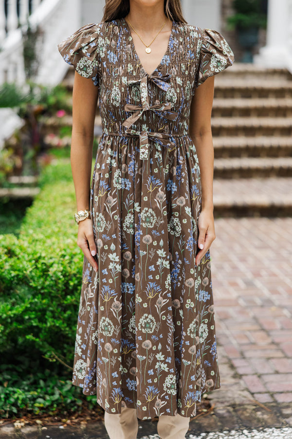 Days Like This Brown Floral Midi Dress