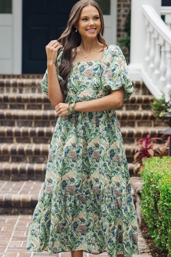 Come Along Olive Floral Dress