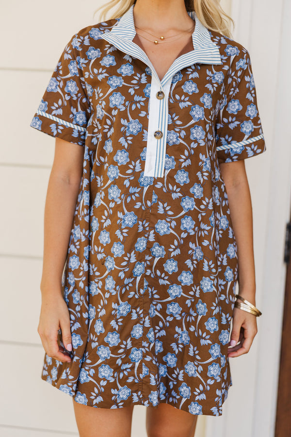 Time Flies Brown Floral Dress