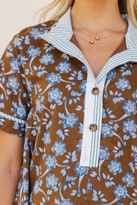 Time Flies Brown Floral Dress