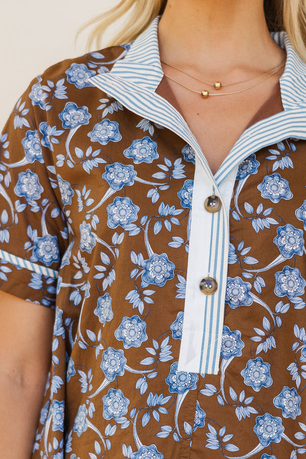 Time Flies Brown Floral Dress