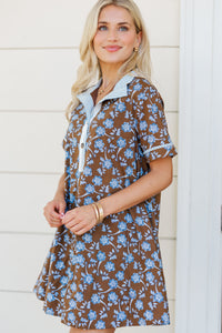 Time Flies Brown Floral Dress