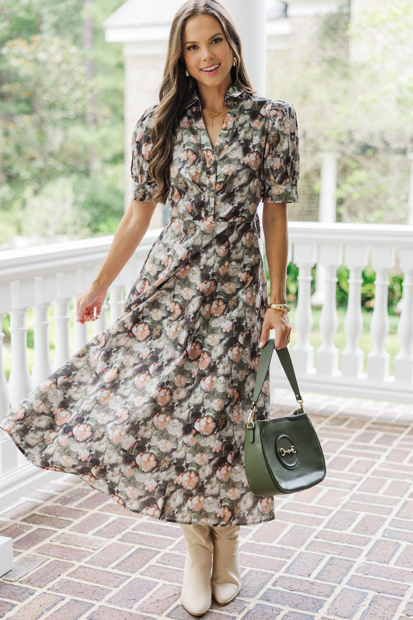 Miss Me Olive Floral Dress