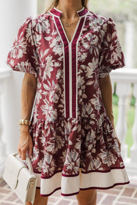 Here She Comes Burgundy Floral Dress