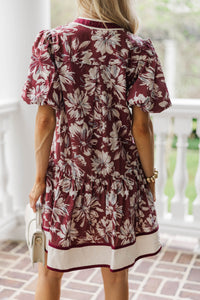 Here She Comes Burgundy Floral Dress