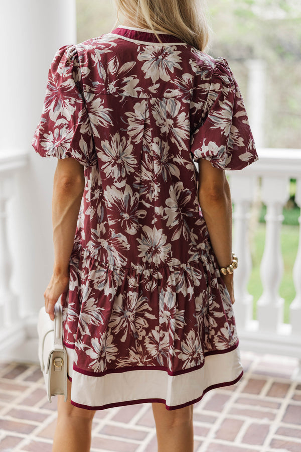 Here She Comes Burgundy Floral Dress