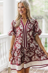 Here She Comes Burgundy Floral Dress