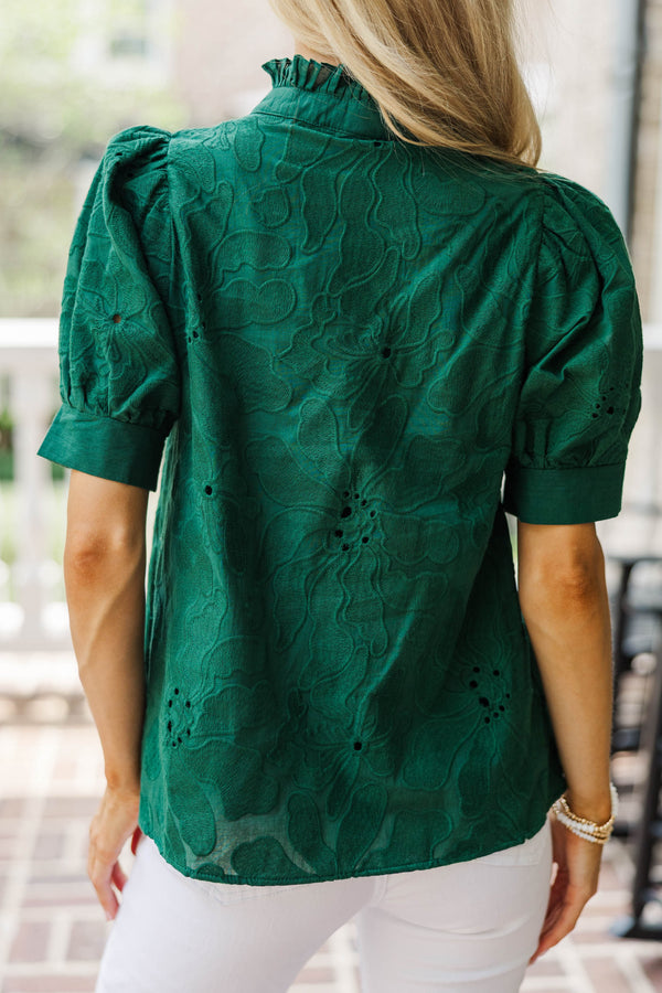 You Got Me Green Puff Sleeve Blouse