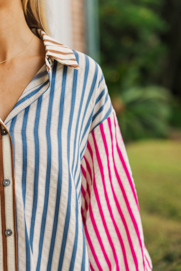 Treasured Memories Brown Striped L/S Blouse