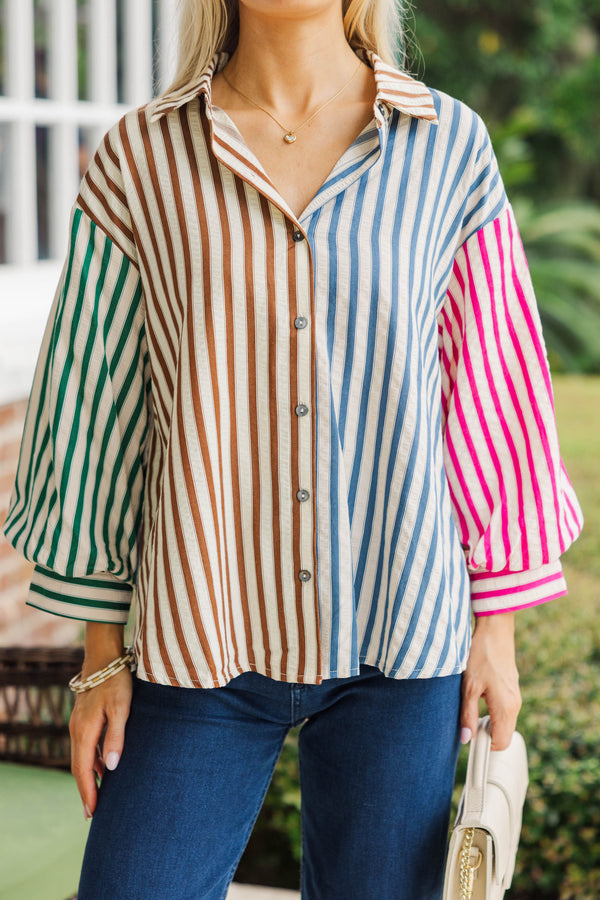 Treasured Memories Brown Striped L/S Blouse
