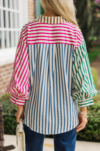 Treasured Memories Brown Striped L/S Blouse