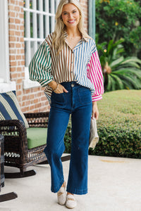 Treasured Memories Brown Striped L/S Blouse