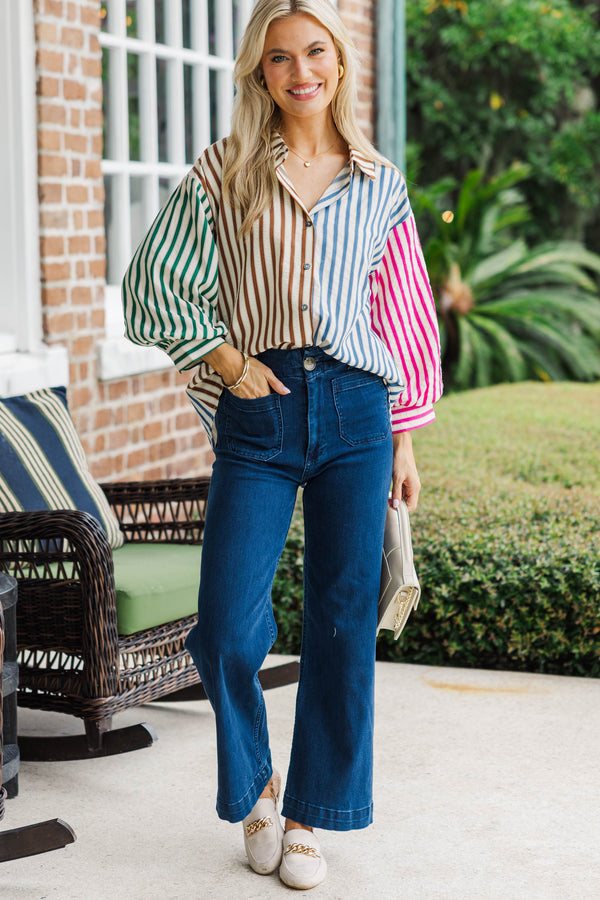 Treasured Memories Brown Striped L/S Blouse
