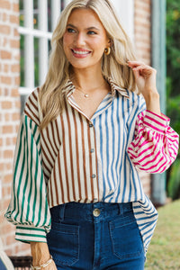 Treasured Memories Brown Striped L/S Blouse