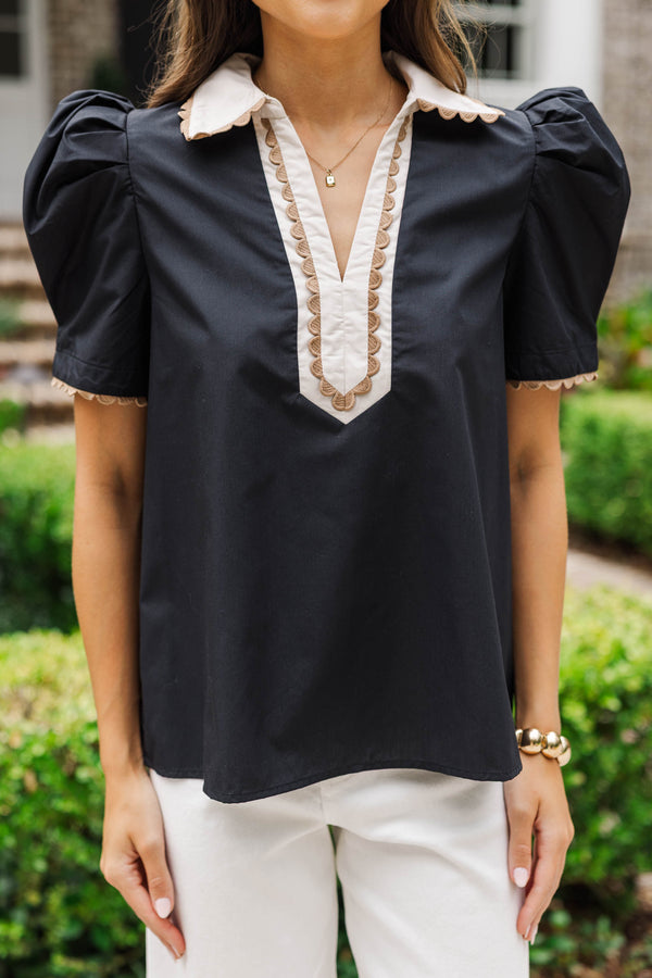 Easy Breezy Black Collared Blouse