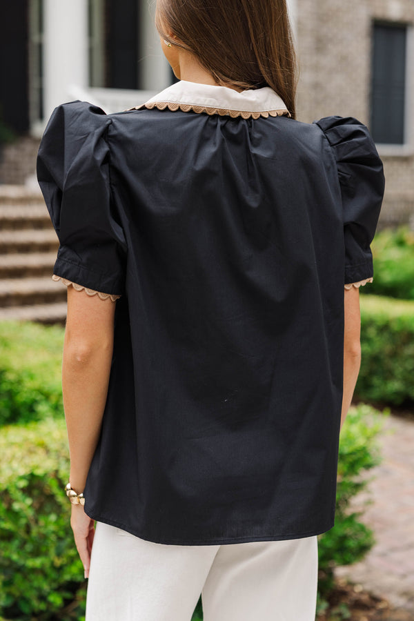 Easy Breezy Black Collared Blouse