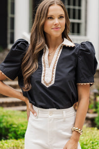 Easy Breezy Black Collared Blouse