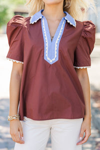 Easy Breezy Brown Collared Blouse