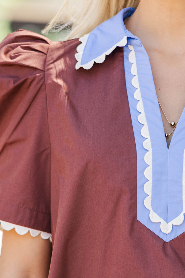 Easy Breezy Brown Collared Blouse