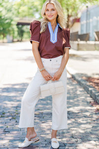 Easy Breezy Brown Collared Blouse