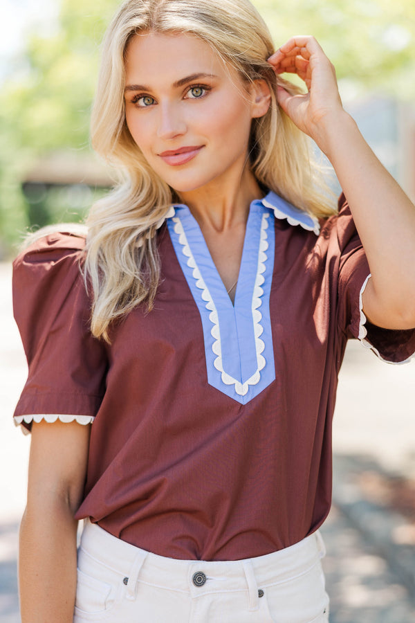 Easy Breezy Brown Collared Blouse