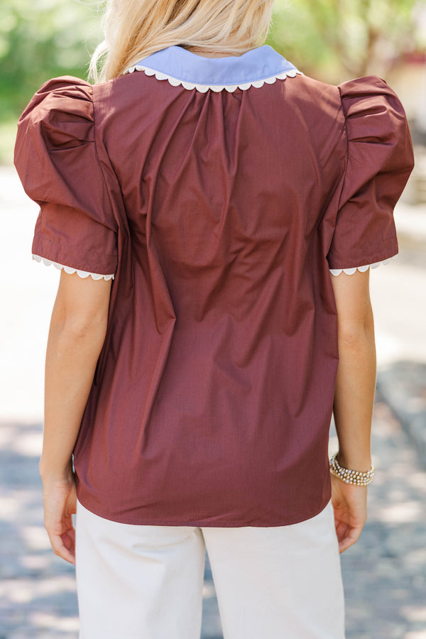 Easy Breezy Brown Collared Blouse
