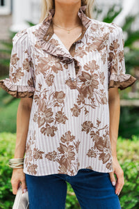 Fun of the Chase Brown Floral Blouse