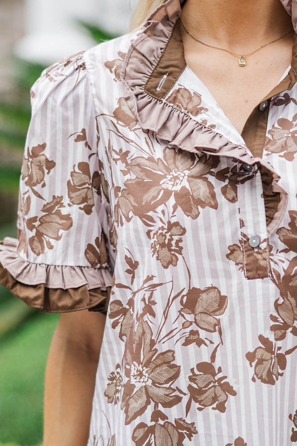 Fun of the Chase Brown Floral Blouse