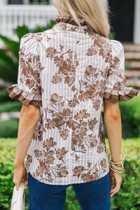 Fun of the Chase Brown Floral Blouse