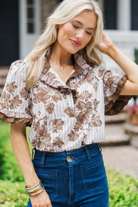 Fun of the Chase Brown Floral Blouse