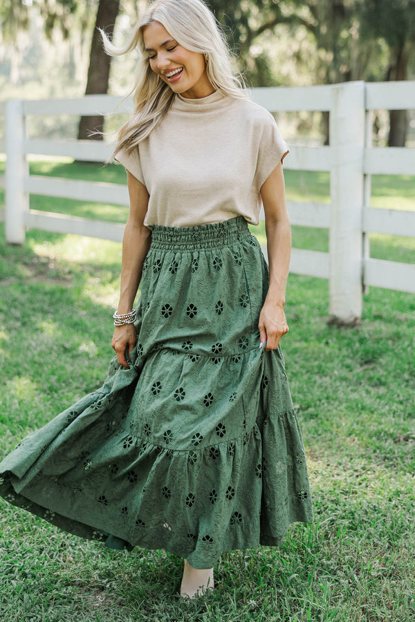 Soft Steps Olive Eyelet Maxi Skirt
