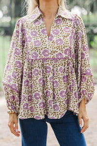Wander More Purple Ditsy Floral Blouse