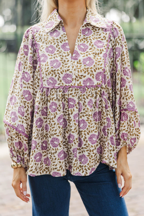Wander More Purple Ditsy Floral Blouse