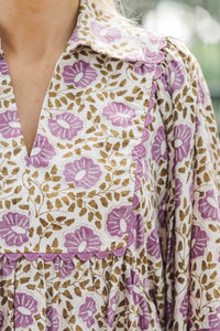 Wander More Purple Ditsy Floral Blouse