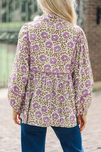 Wander More Purple Ditsy Floral Blouse